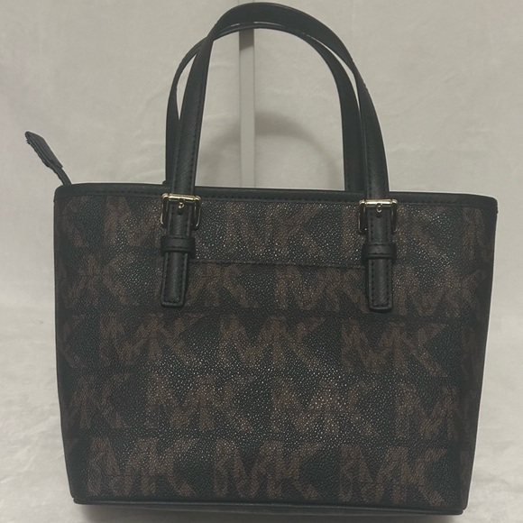 Michael Kors Jet Set Traveler Black and Brown Women's Shoulder Bag/Crossbody Bag - Picture 2 of 11